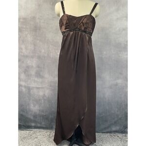 Alfred Angelo Womens Babydoll Dress Size 8 Brown Satin Sequin Formal Bridesmaid